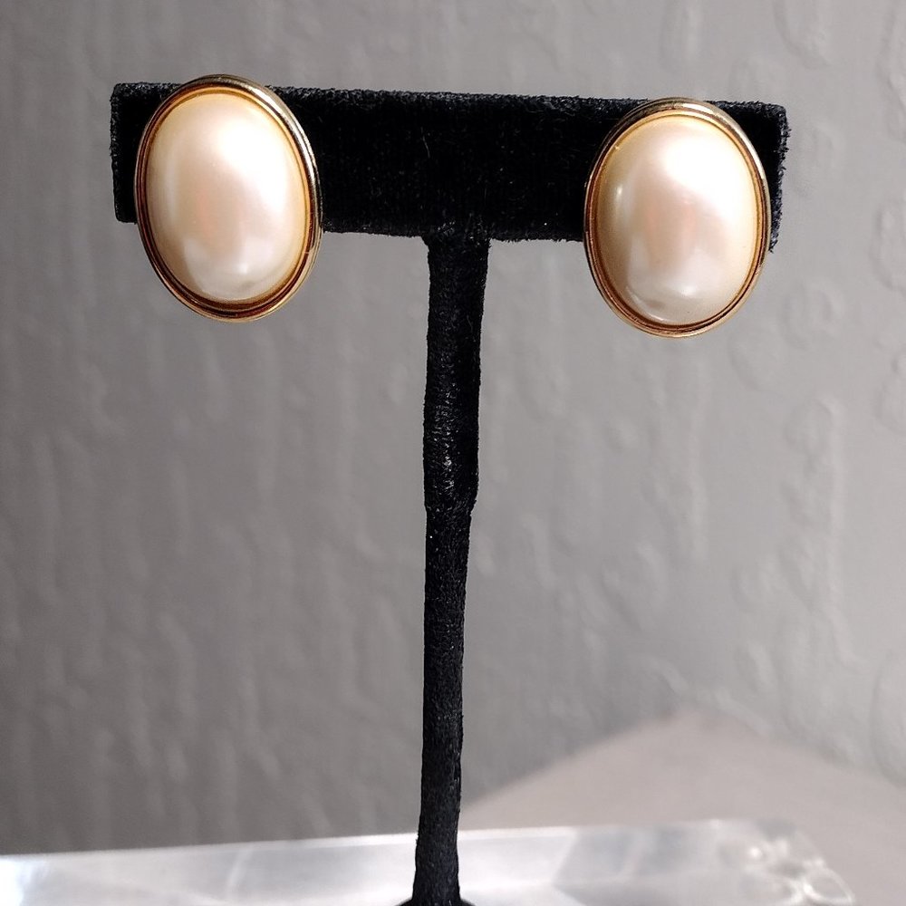 Vintage "MONET" Faux Pearl Gold Tone Earrings